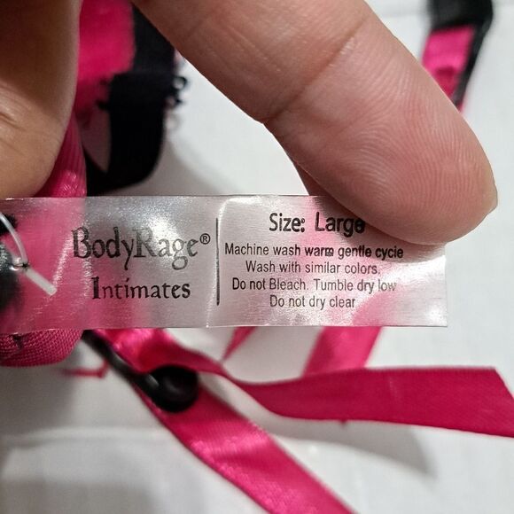 Body Rage Intimates Sexy Bodysuit Mesh Vixen Whimsygoth Lace Trim Large Pink/Bla - Picture 7 of 15